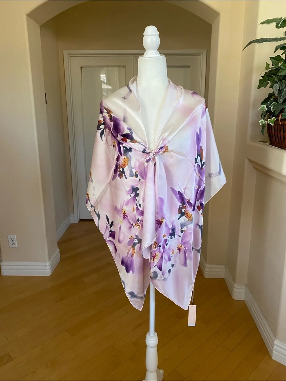 Handmade 100% Silk Lavender Floral Wrap Scarf Top